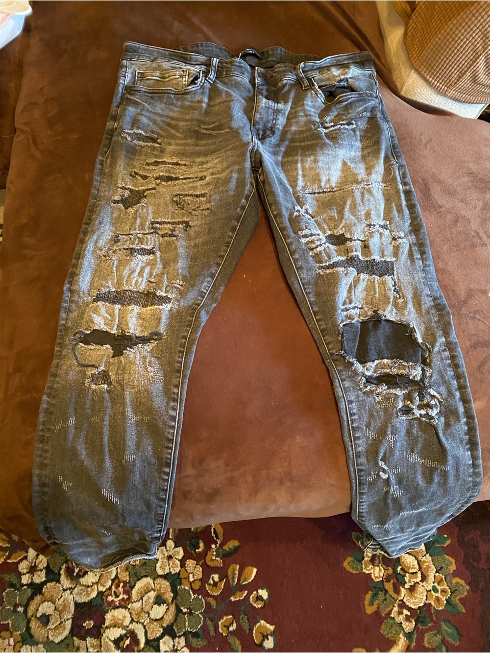 DC Men's Distressed Gray/Black Ripped Jeans